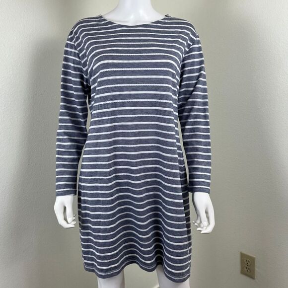 Sail to Sable Womens Size L Blue White Textured Striped Cotton Mini Shift Dress - Picture 12 of 15